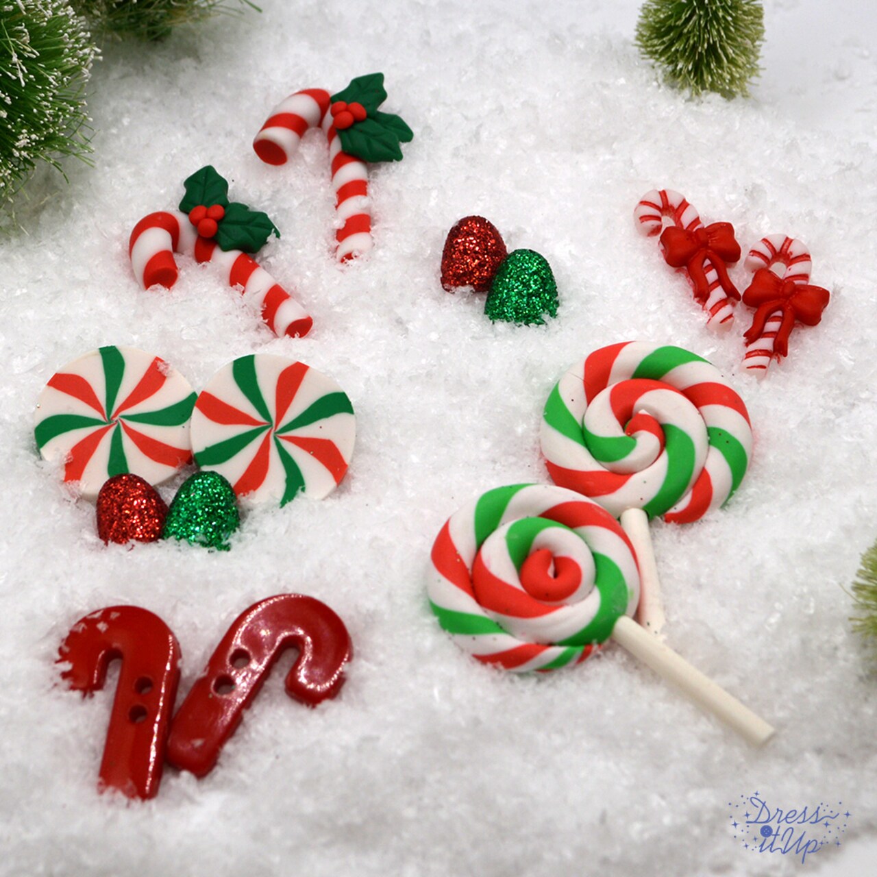 Dress It Up Buttons Christmas Canes, 15pcs Craft Embellishments